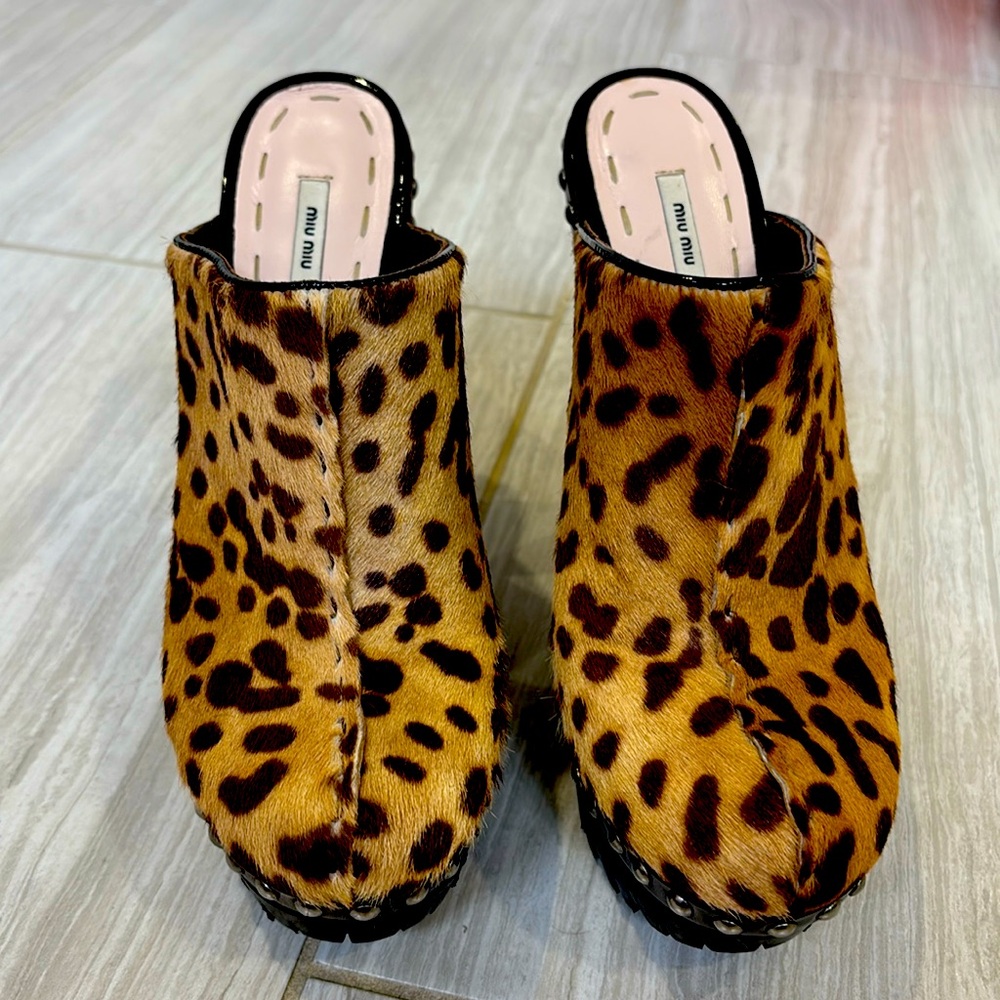 Miu miu prada cheetah print clogs